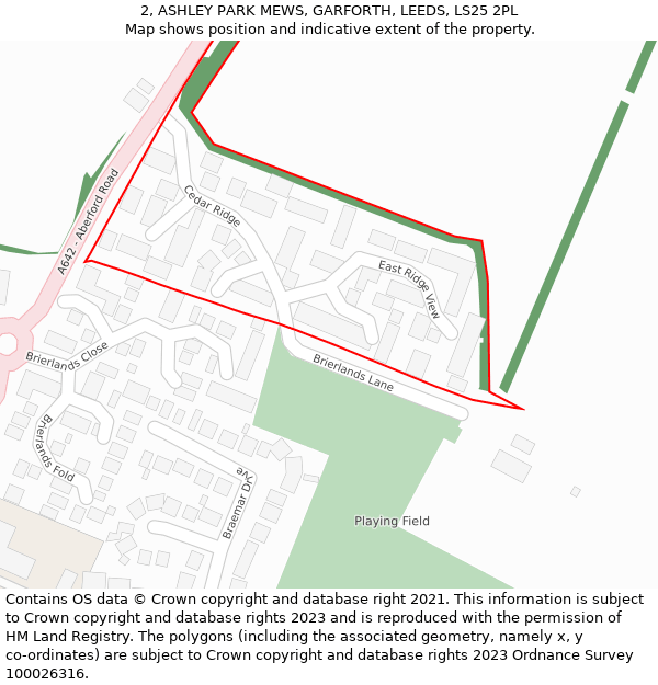 2, ASHLEY PARK MEWS, GARFORTH, LEEDS, LS25 2PL: Location map and indicative extent of plot