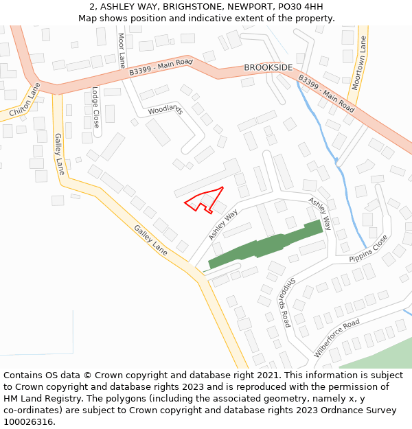 2, ASHLEY WAY, BRIGHSTONE, NEWPORT, PO30 4HH: Location map and indicative extent of plot