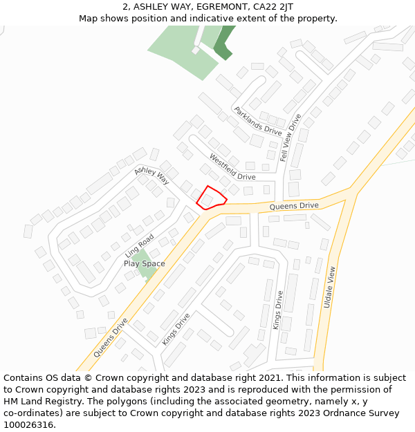 2, ASHLEY WAY, EGREMONT, CA22 2JT: Location map and indicative extent of plot