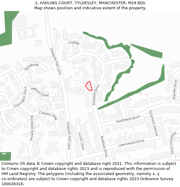 2, ASHLING COURT, TYLDESLEY, MANCHESTER, M29 8QS: Location map and indicative extent of plot