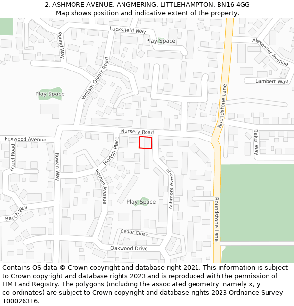2, ASHMORE AVENUE, ANGMERING, LITTLEHAMPTON, BN16 4GG: Location map and indicative extent of plot