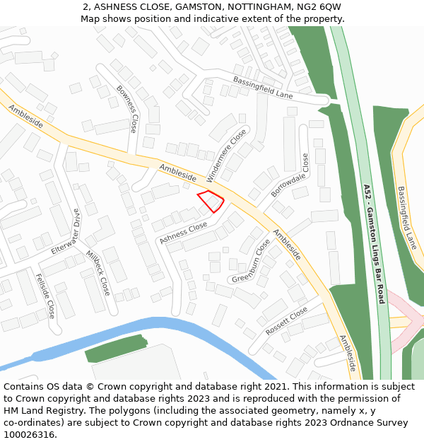 2, ASHNESS CLOSE, GAMSTON, NOTTINGHAM, NG2 6QW: Location map and indicative extent of plot