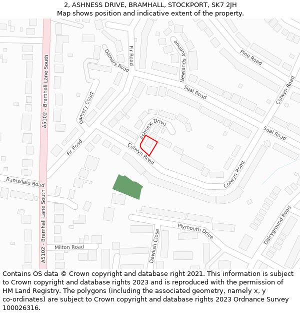 2, ASHNESS DRIVE, BRAMHALL, STOCKPORT, SK7 2JH: Location map and indicative extent of plot