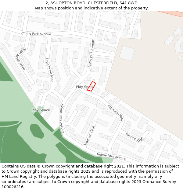 2, ASHOPTON ROAD, CHESTERFIELD, S41 8WD: Location map and indicative extent of plot