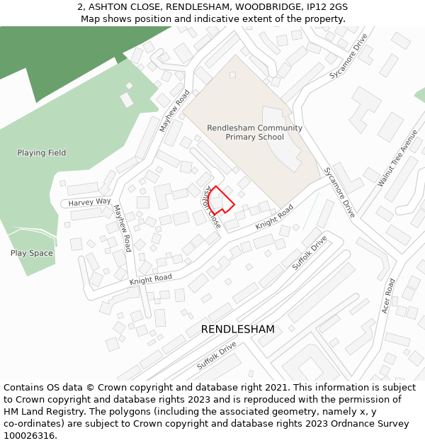 2, ASHTON CLOSE, RENDLESHAM, WOODBRIDGE, IP12 2GS: Location map and indicative extent of plot