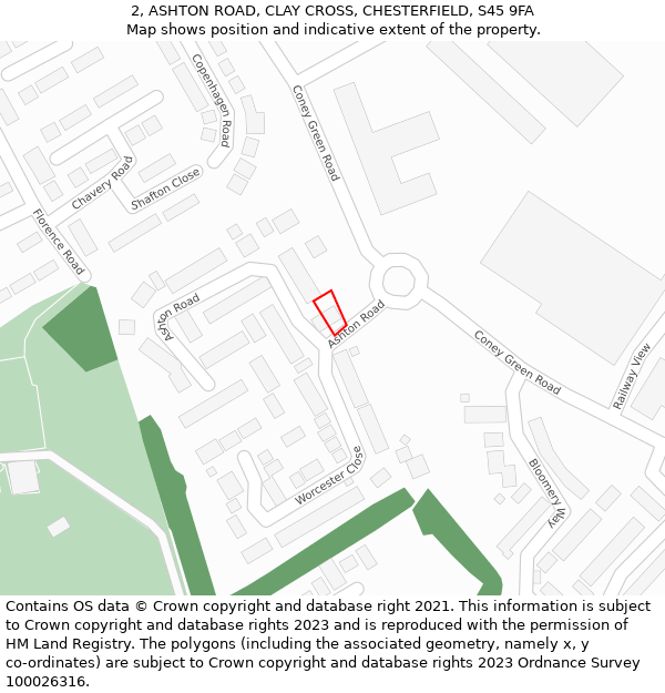 2, ASHTON ROAD, CLAY CROSS, CHESTERFIELD, S45 9FA: Location map and indicative extent of plot