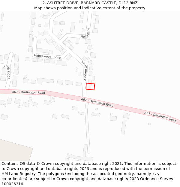 2, ASHTREE DRIVE, BARNARD CASTLE, DL12 8NZ: Location map and indicative extent of plot