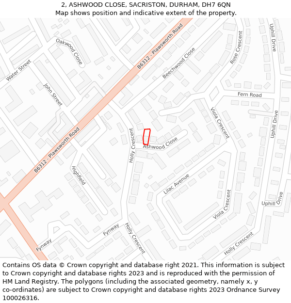 2, ASHWOOD CLOSE, SACRISTON, DURHAM, DH7 6QN: Location map and indicative extent of plot