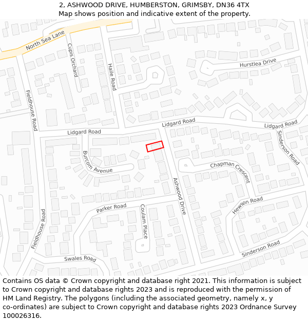 2, ASHWOOD DRIVE, HUMBERSTON, GRIMSBY, DN36 4TX: Location map and indicative extent of plot