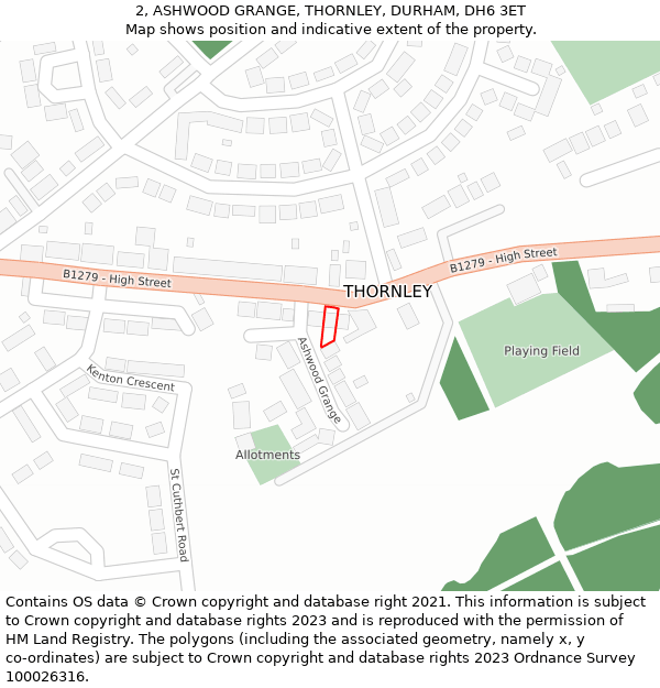 2, ASHWOOD GRANGE, THORNLEY, DURHAM, DH6 3ET: Location map and indicative extent of plot
