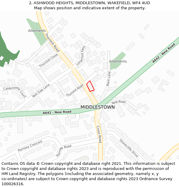 2, ASHWOOD HEIGHTS, MIDDLESTOWN, WAKEFIELD, WF4 4UD: Location map and indicative extent of plot