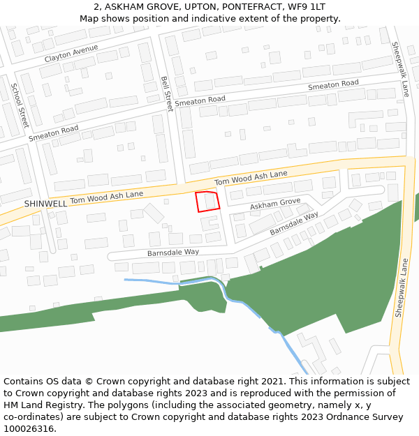 2, ASKHAM GROVE, UPTON, PONTEFRACT, WF9 1LT: Location map and indicative extent of plot