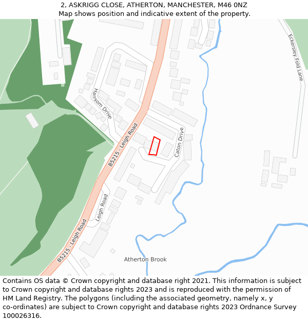 2, ASKRIGG CLOSE, ATHERTON, MANCHESTER, M46 0NZ: Location map and indicative extent of plot