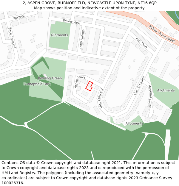 2, ASPEN GROVE, BURNOPFIELD, NEWCASTLE UPON TYNE, NE16 6QP: Location map and indicative extent of plot