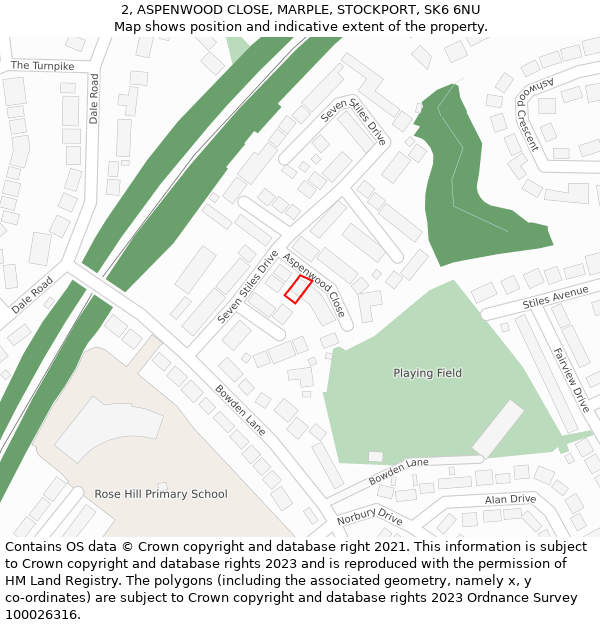 2, ASPENWOOD CLOSE, MARPLE, STOCKPORT, SK6 6NU: Location map and indicative extent of plot