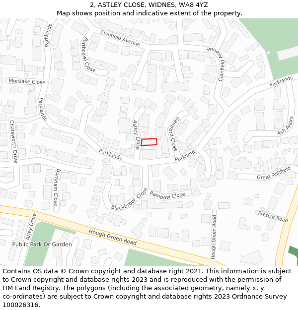 2, ASTLEY CLOSE, WIDNES, WA8 4YZ: Location map and indicative extent of plot