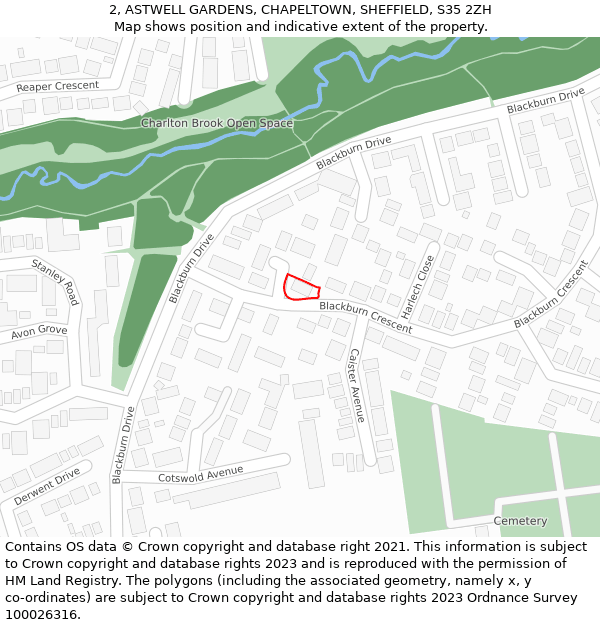 2, ASTWELL GARDENS, CHAPELTOWN, SHEFFIELD, S35 2ZH: Location map and indicative extent of plot