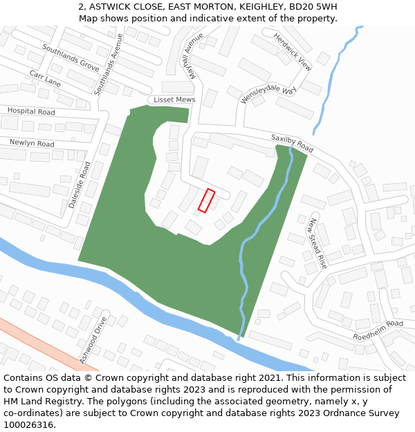 2, ASTWICK CLOSE, EAST MORTON, KEIGHLEY, BD20 5WH: Location map and indicative extent of plot