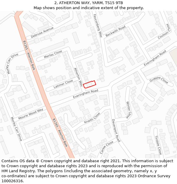 2, ATHERTON WAY, YARM, TS15 9TB: Location map and indicative extent of plot