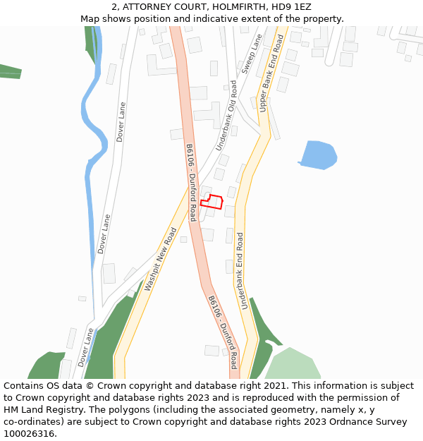2, ATTORNEY COURT, HOLMFIRTH, HD9 1EZ: Location map and indicative extent of plot