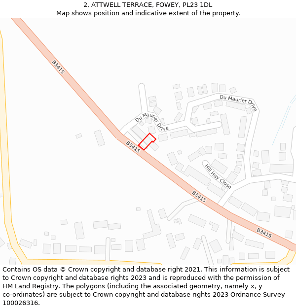 2, ATTWELL TERRACE, FOWEY, PL23 1DL: Location map and indicative extent of plot