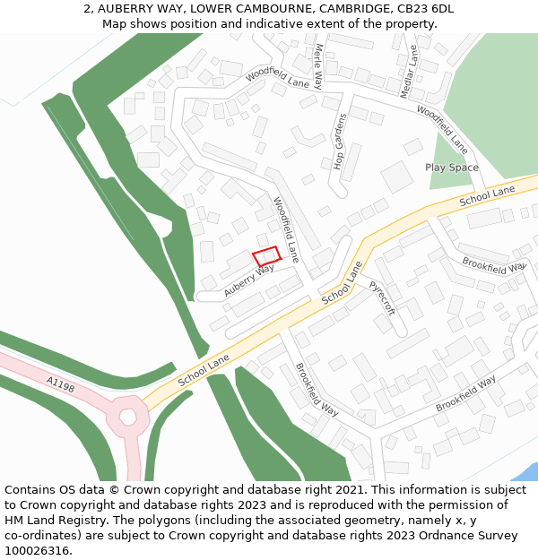 2, AUBERRY WAY, LOWER CAMBOURNE, CAMBRIDGE, CB23 6DL: Location map and indicative extent of plot