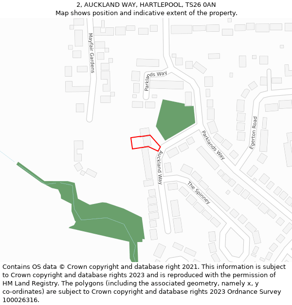 2, AUCKLAND WAY, HARTLEPOOL, TS26 0AN: Location map and indicative extent of plot