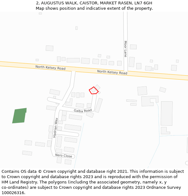 2, AUGUSTUS WALK, CAISTOR, MARKET RASEN, LN7 6GH: Location map and indicative extent of plot