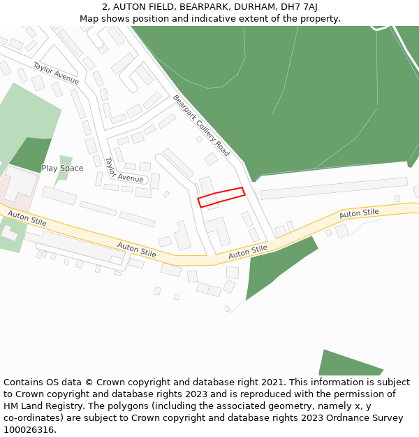 2, AUTON FIELD, BEARPARK, DURHAM, DH7 7AJ: Location map and indicative extent of plot