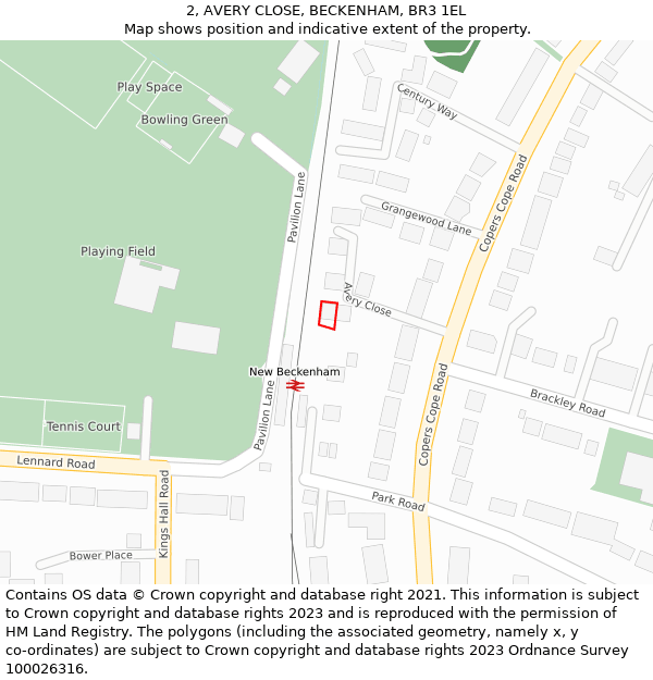 2, AVERY CLOSE, BECKENHAM, BR3 1EL: Location map and indicative extent of plot