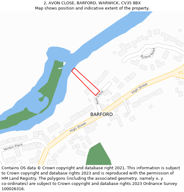 2, AVON CLOSE, BARFORD, WARWICK, CV35 8BX: Location map and indicative extent of plot