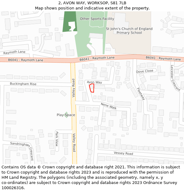 2, AVON WAY, WORKSOP, S81 7LB: Location map and indicative extent of plot