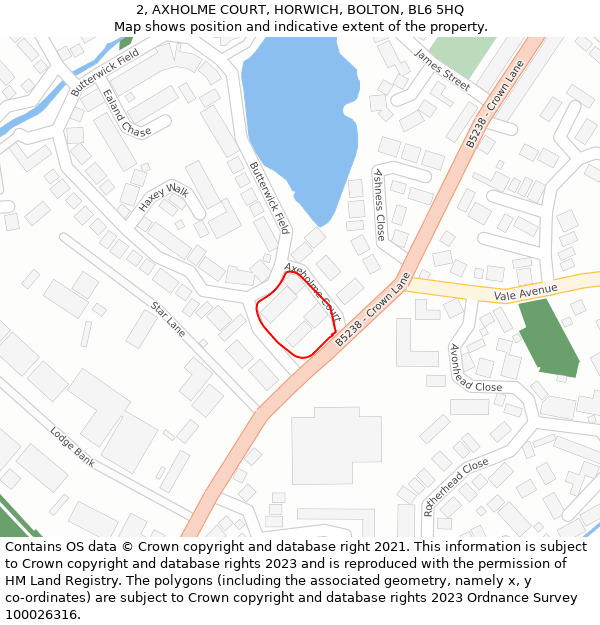 2, AXHOLME COURT, HORWICH, BOLTON, BL6 5HQ: Location map and indicative extent of plot