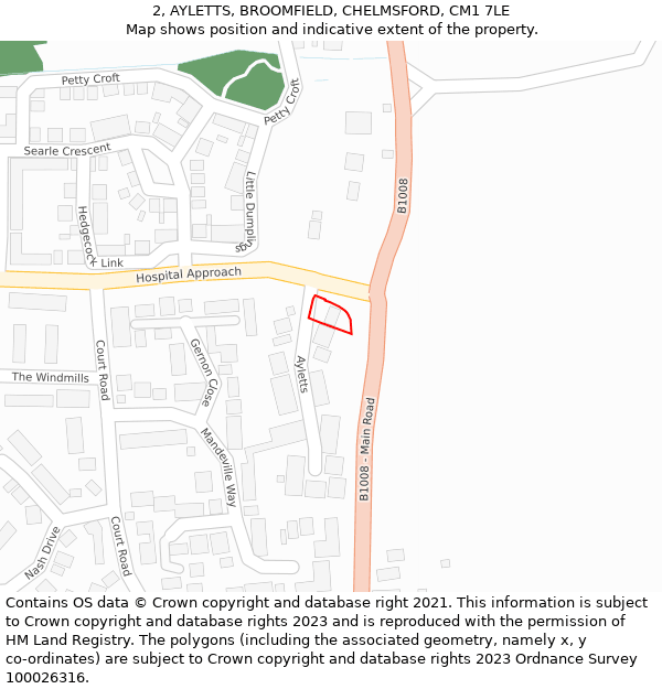 2, AYLETTS, BROOMFIELD, CHELMSFORD, CM1 7LE: Location map and indicative extent of plot