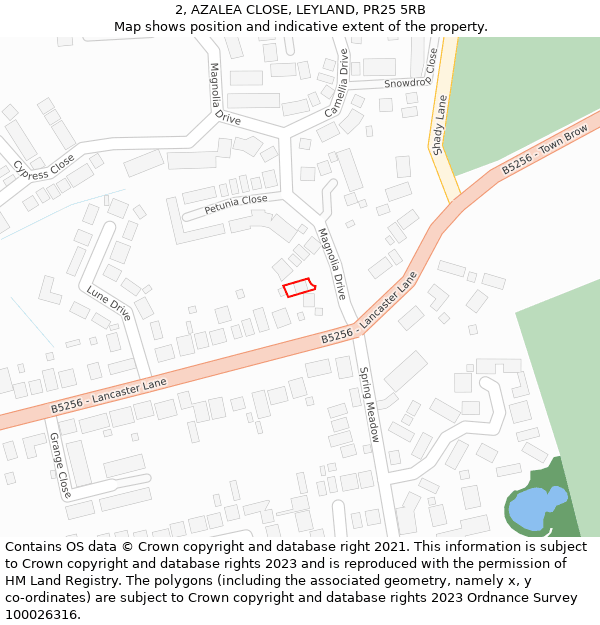 2, AZALEA CLOSE, LEYLAND, PR25 5RB: Location map and indicative extent of plot