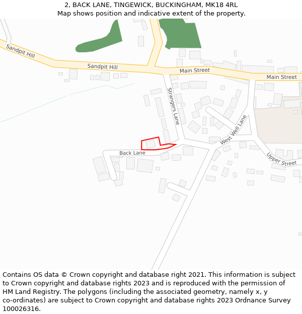 2, BACK LANE, TINGEWICK, BUCKINGHAM, MK18 4RL: Location map and indicative extent of plot