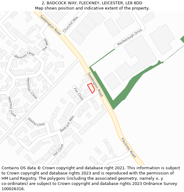 2, BADCOCK WAY, FLECKNEY, LEICESTER, LE8 8DD: Location map and indicative extent of plot