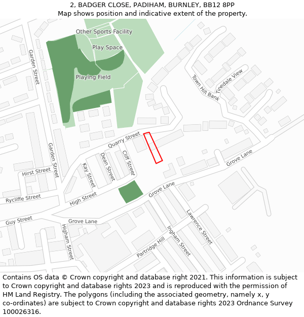 2, BADGER CLOSE, PADIHAM, BURNLEY, BB12 8PP: Location map and indicative extent of plot