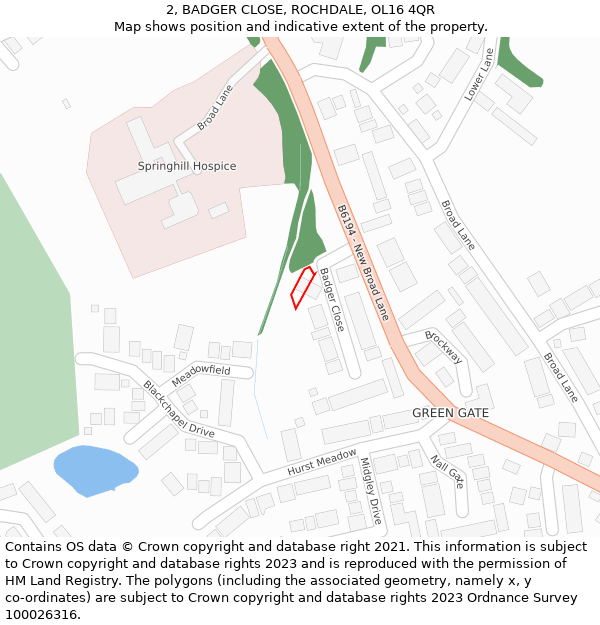 2, BADGER CLOSE, ROCHDALE, OL16 4QR: Location map and indicative extent of plot