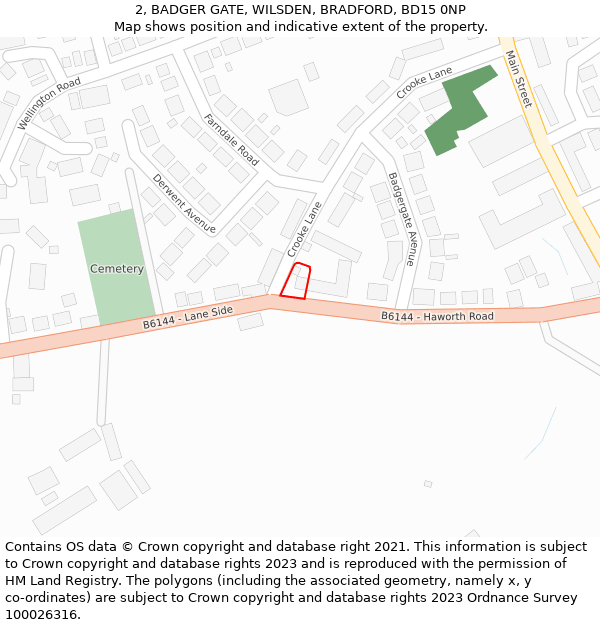 2, BADGER GATE, WILSDEN, BRADFORD, BD15 0NP: Location map and indicative extent of plot