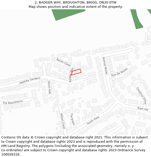 2, BADGER WAY, BROUGHTON, BRIGG, DN20 0TW: Location map and indicative extent of plot