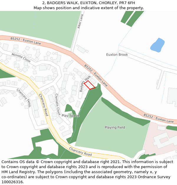 2, BADGERS WALK, EUXTON, CHORLEY, PR7 6FH: Location map and indicative extent of plot