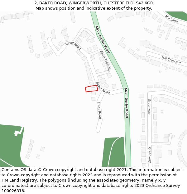 2, BAKER ROAD, WINGERWORTH, CHESTERFIELD, S42 6GR: Location map and indicative extent of plot