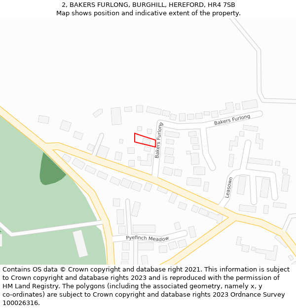 2, BAKERS FURLONG, BURGHILL, HEREFORD, HR4 7SB: Location map and indicative extent of plot