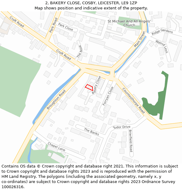 2, BAKERY CLOSE, COSBY, LEICESTER, LE9 1ZP: Location map and indicative extent of plot