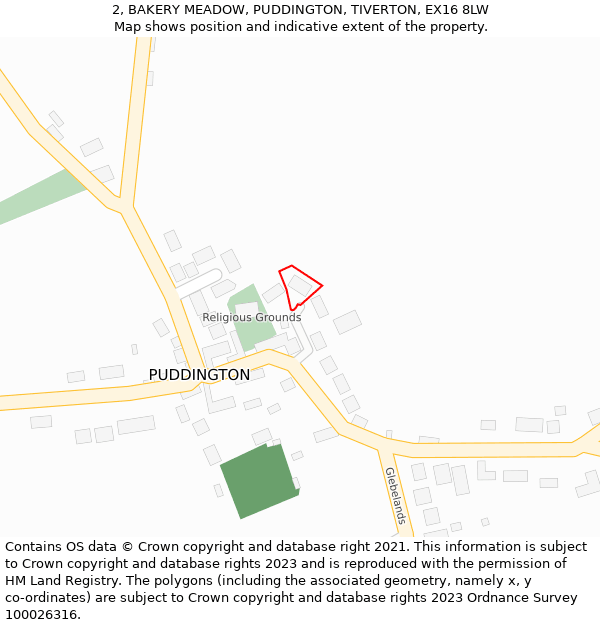 2, BAKERY MEADOW, PUDDINGTON, TIVERTON, EX16 8LW: Location map and indicative extent of plot