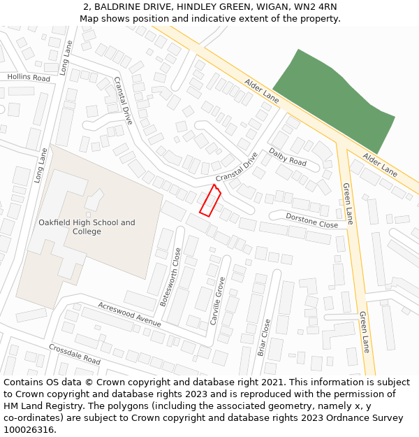 2, BALDRINE DRIVE, HINDLEY GREEN, WIGAN, WN2 4RN: Location map and indicative extent of plot
