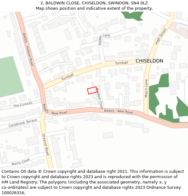 2, BALDWIN CLOSE, CHISELDON, SWINDON, SN4 0LZ: Location map and indicative extent of plot