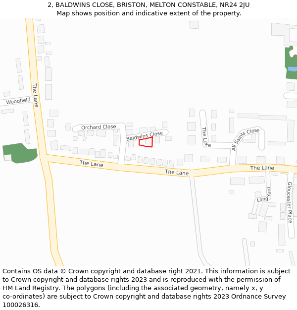 2, BALDWINS CLOSE, BRISTON, MELTON CONSTABLE, NR24 2JU: Location map and indicative extent of plot