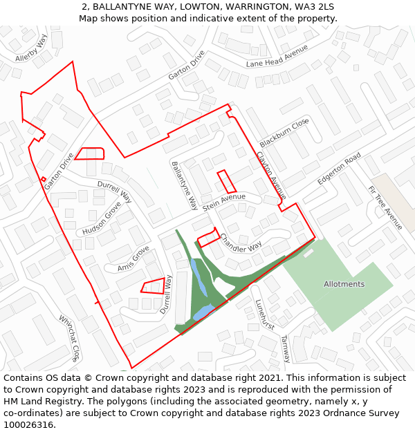 2, BALLANTYNE WAY, LOWTON, WARRINGTON, WA3 2LS: Location map and indicative extent of plot